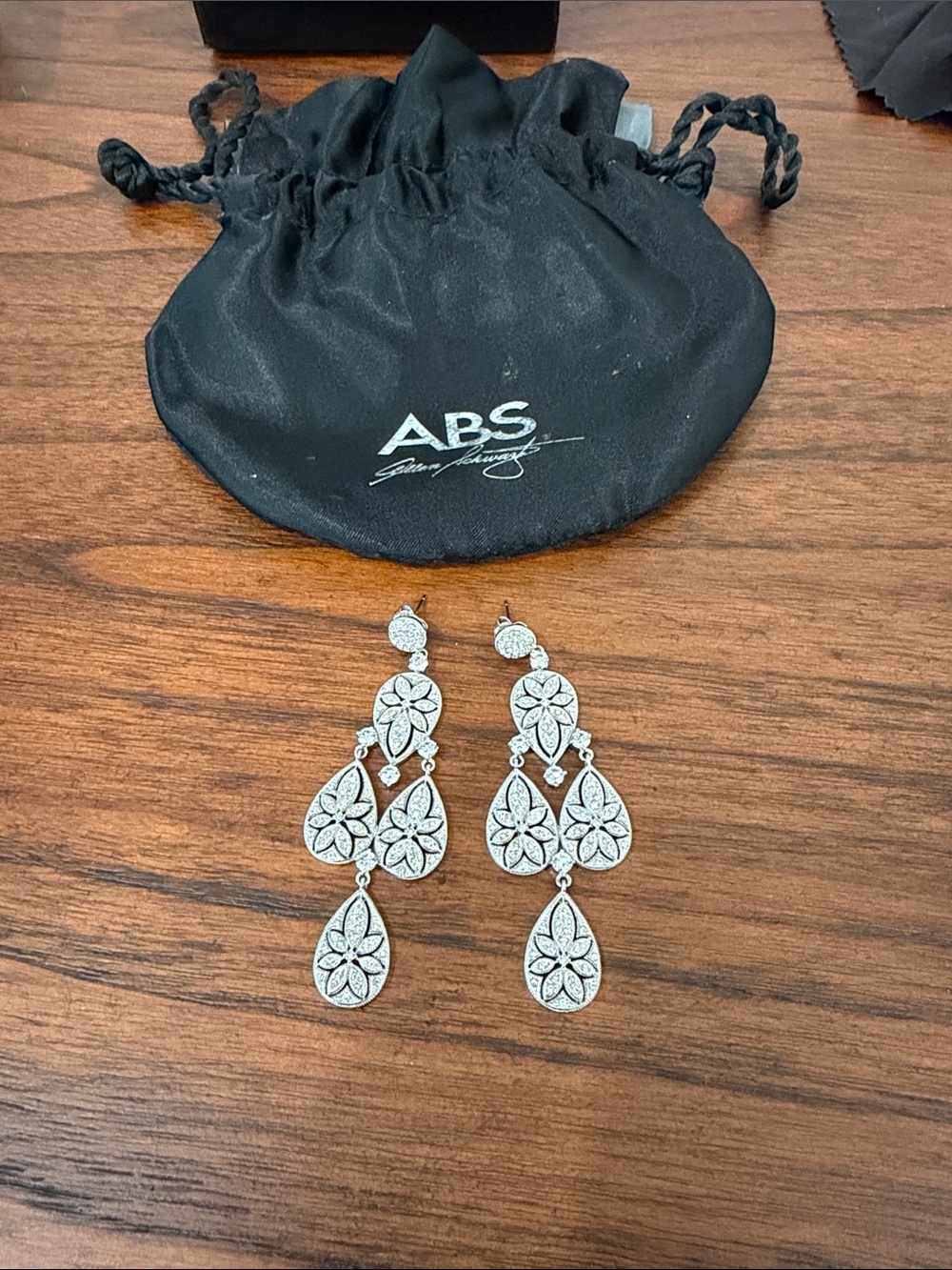 ABS Allen Schwartz Silver Floral Dangle Earrings